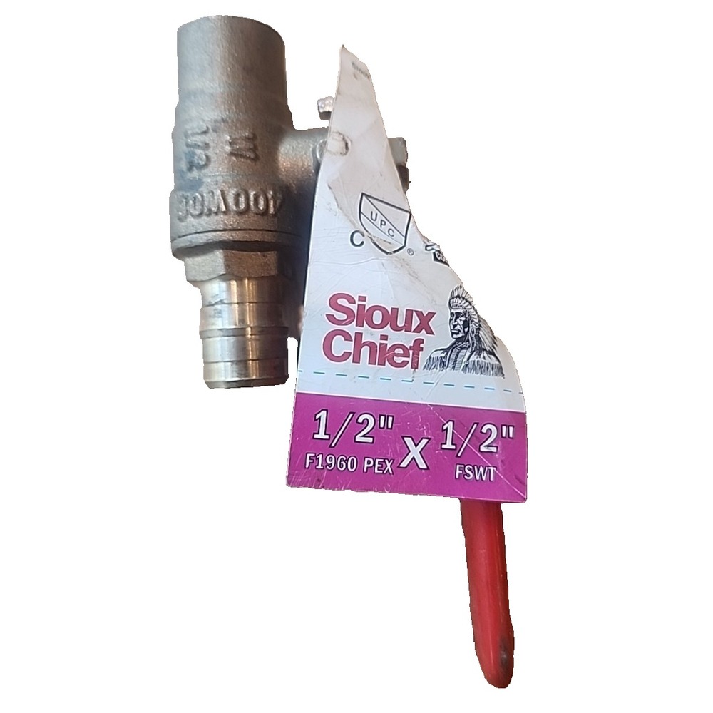 Sioux Chief 648WG2 1/2" F1960 PEX x 1/2" FIP Brass Ball Valve Lead Free